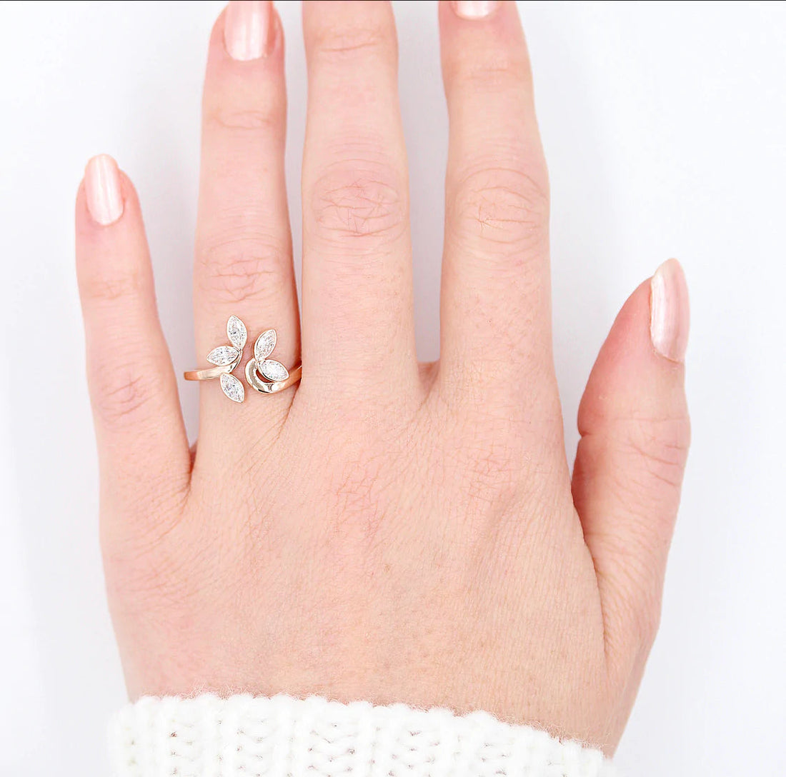 0.6CT Marquis Cut Floral Art Deco Style Moissanite Engagement Ring