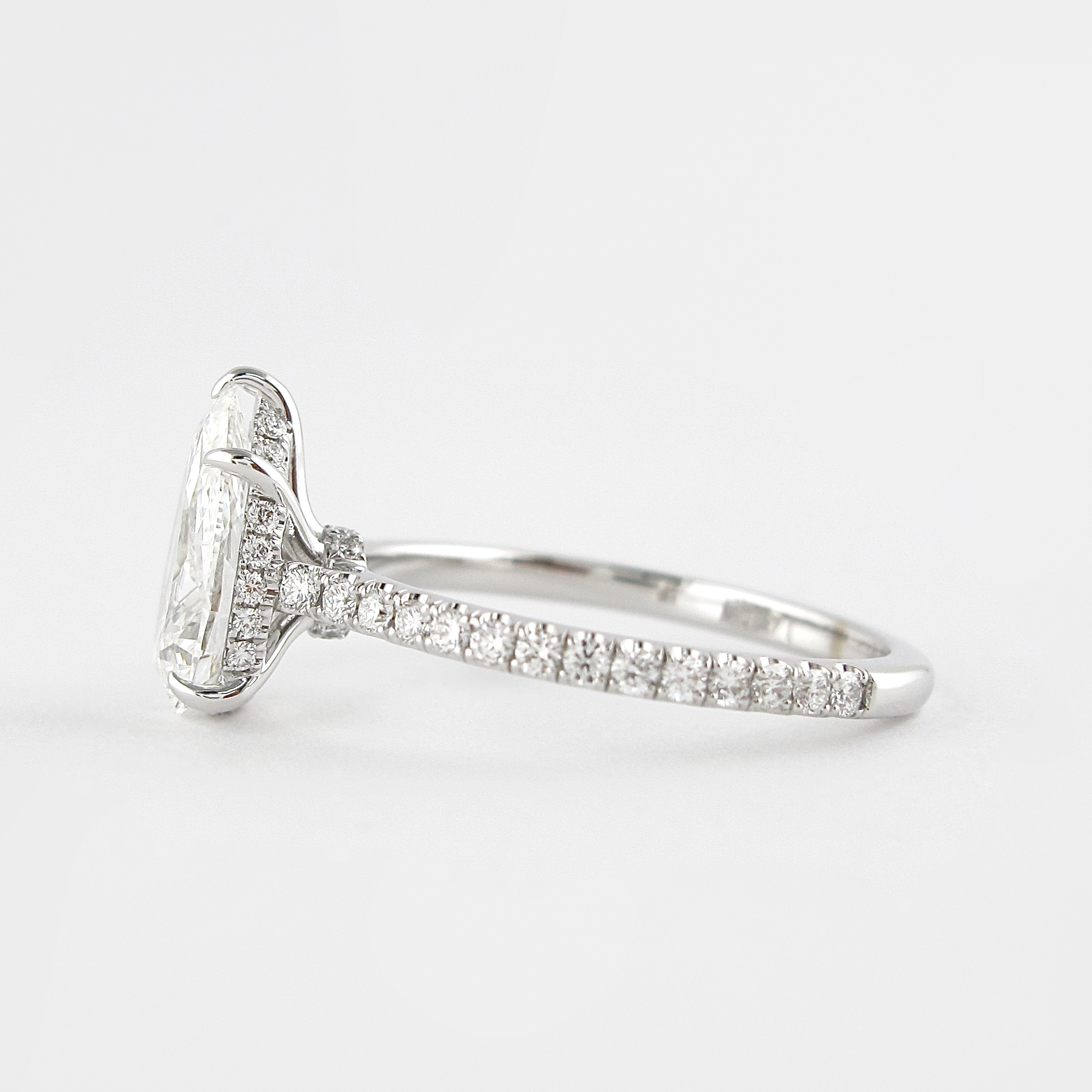 1.50 - 3.50 CT Pear Cut Moissanite Hidden Halo 5 Prongs Engagement Ring