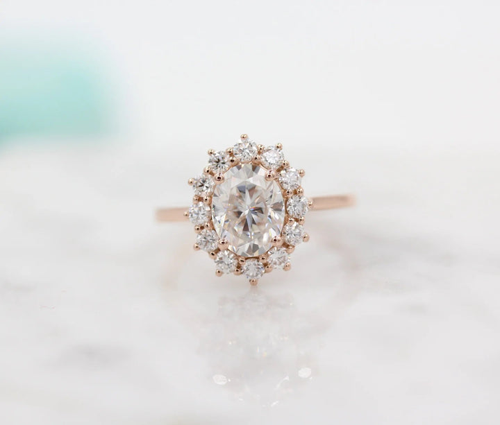 2.0 CT Oval Cut Moissanite Halo Engagement Ring