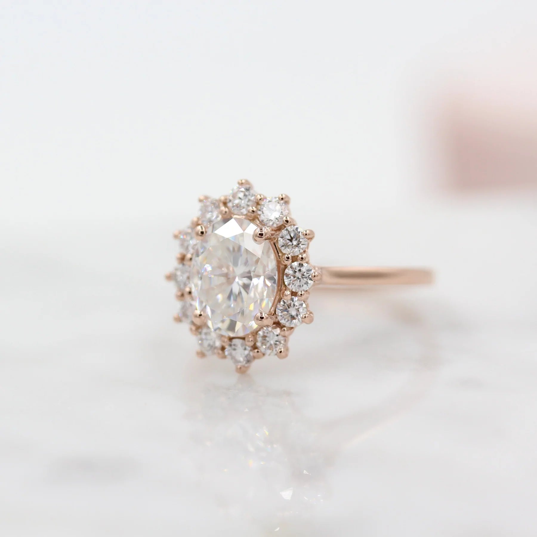 2.0 CT Oval Cut Moissanite Halo Engagement Ring