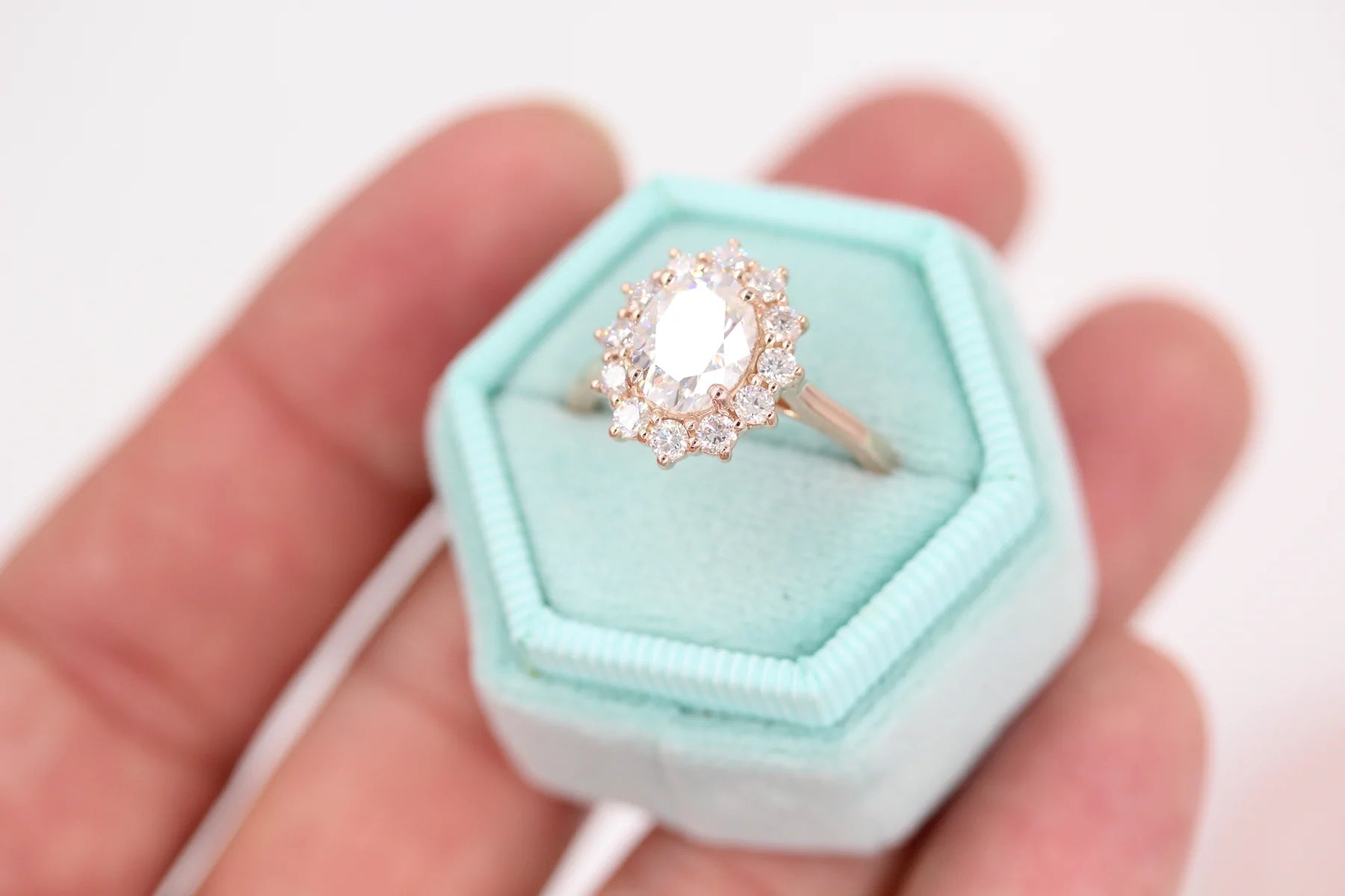 2.0 CT Oval Cut Moissanite Halo Engagement Ring