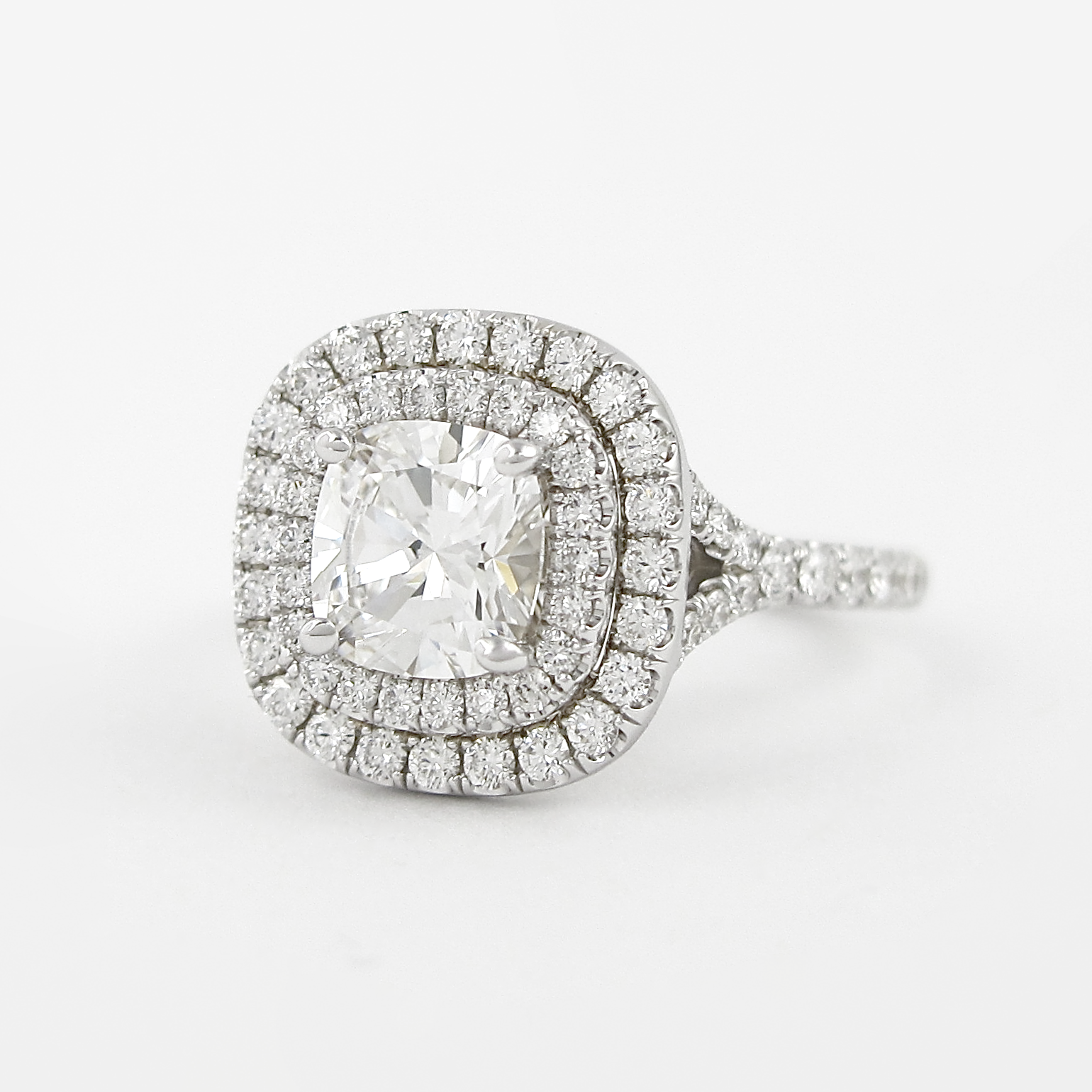 0.95CT Cushion Cut Double Halo Moissanite Engagement Ring