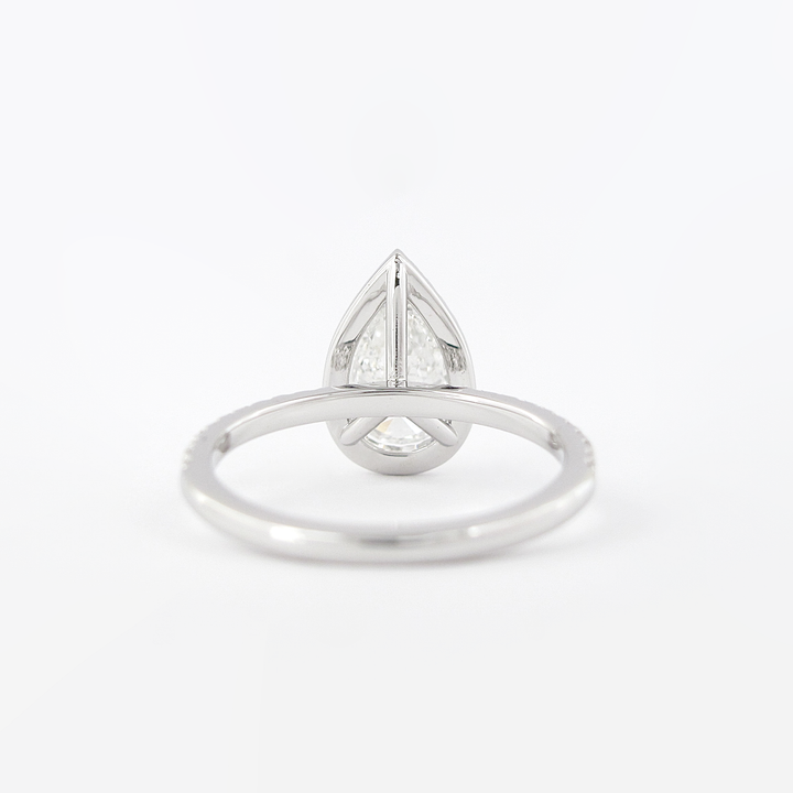 1.50CT Pear Moissanite Halo 3 Prongs Engagement Ring