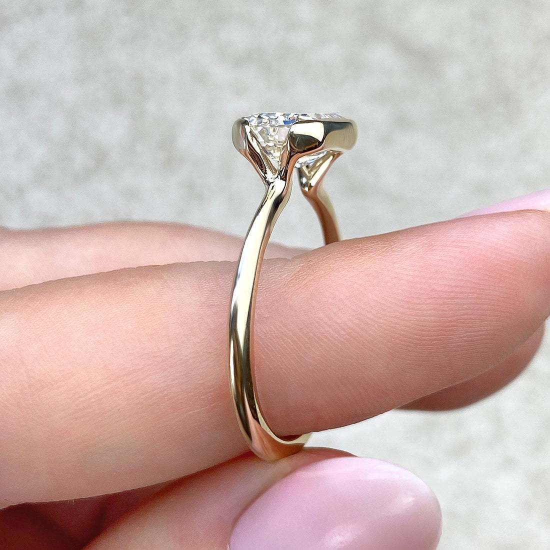 2CT East West Emerald Cut Moissanite Half Bezel Solitaire Engagement Ring