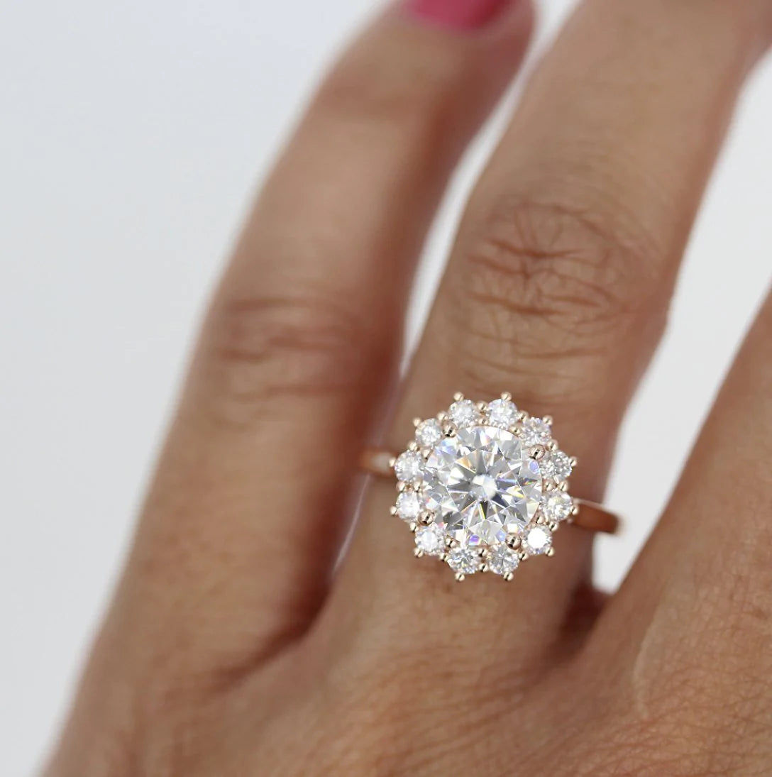 2.0CT Round Cut Moissanite Halo Engagement Ring