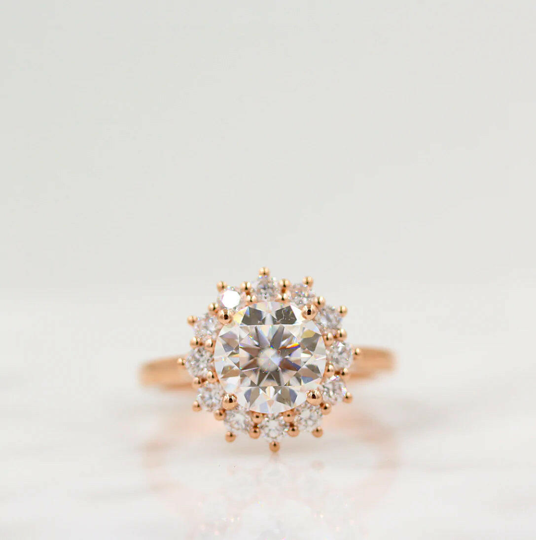 2.0CT Round Cut Moissanite Halo Engagement Ring