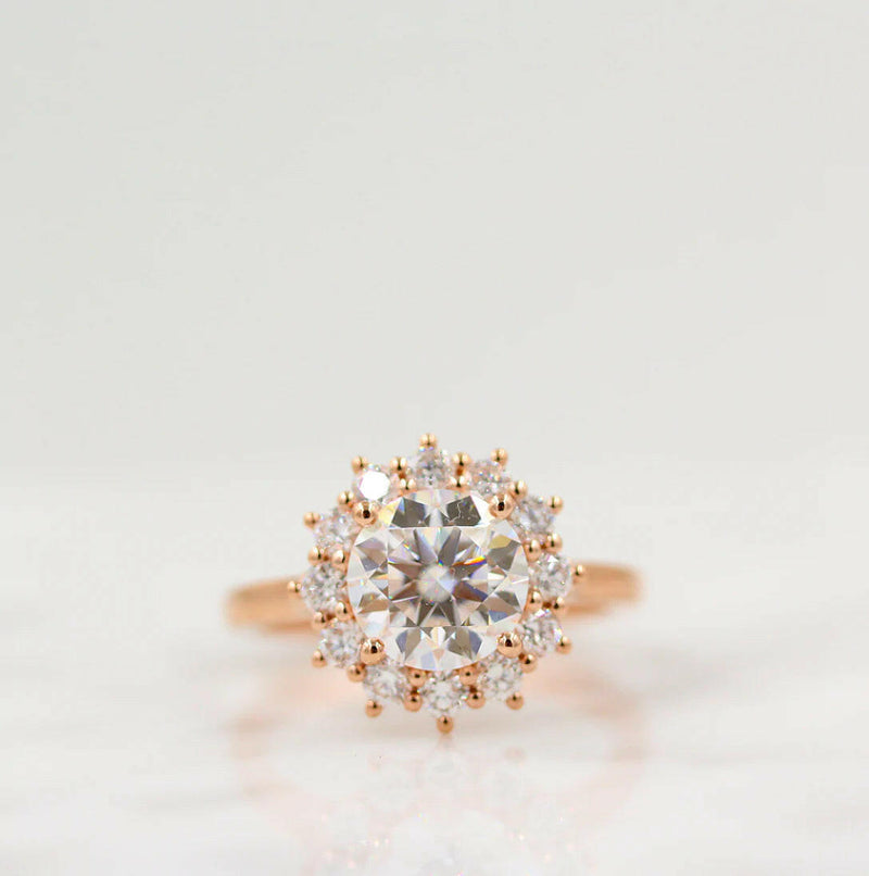 2.0CT Round Cut Moissanite Halo Engagement Ring