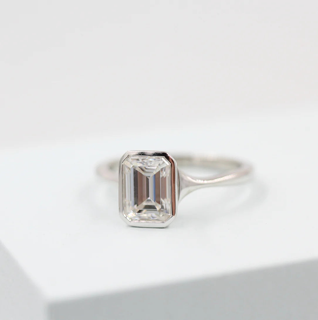 1.7CT Emerald Cut Moissanite Bezel Solitaire Engagement Ring