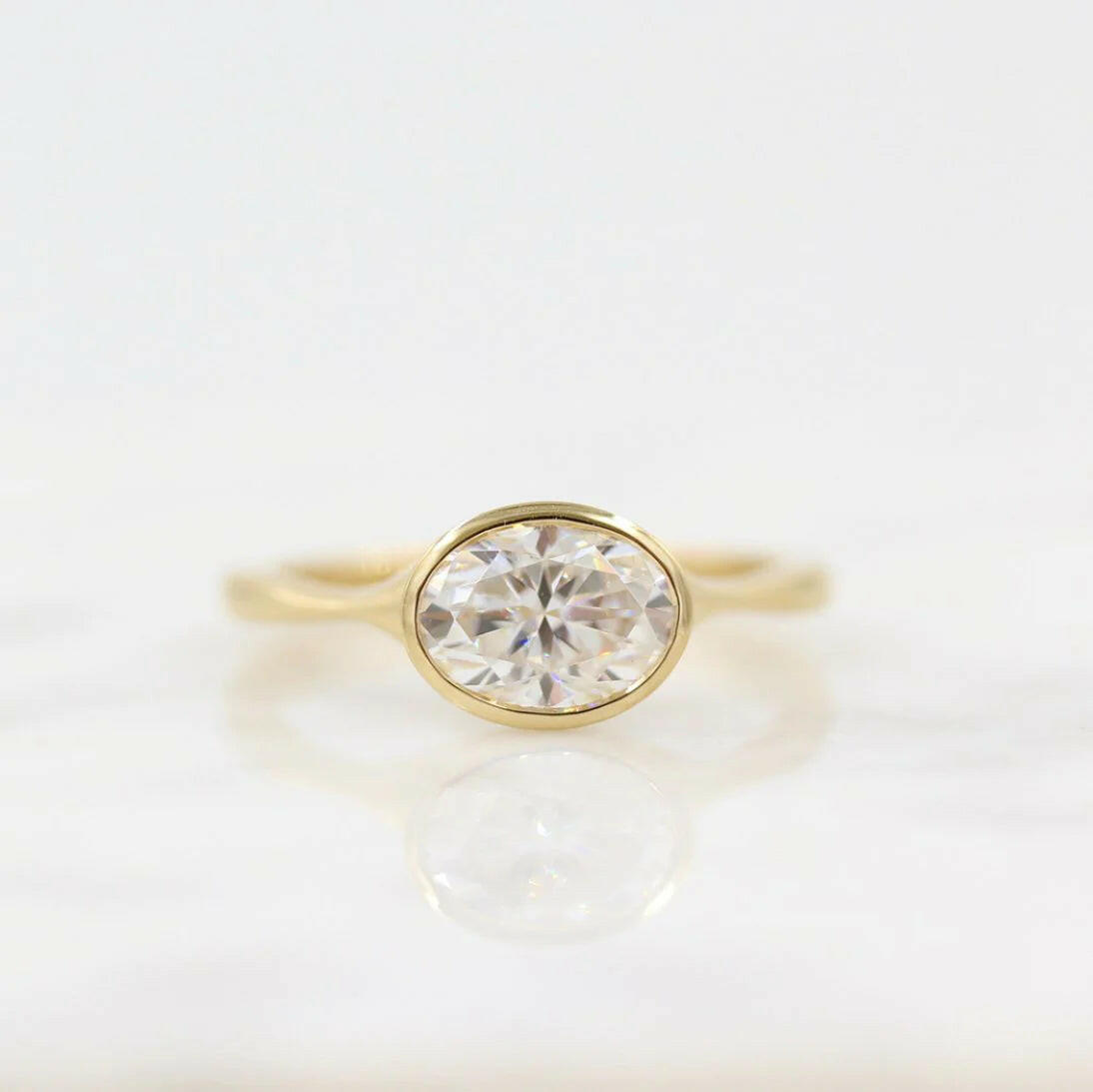 1.5CT East West Oval Cut Moissanite Solitaire Engagement Ring