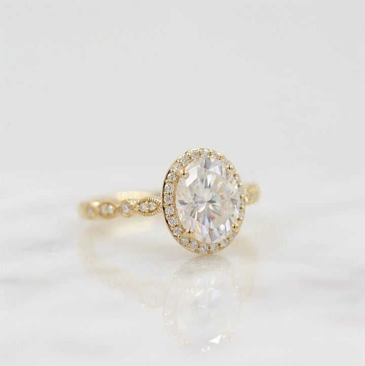 2CT Oval Cut Moissanite Halo Pave Setting Engagement Ring