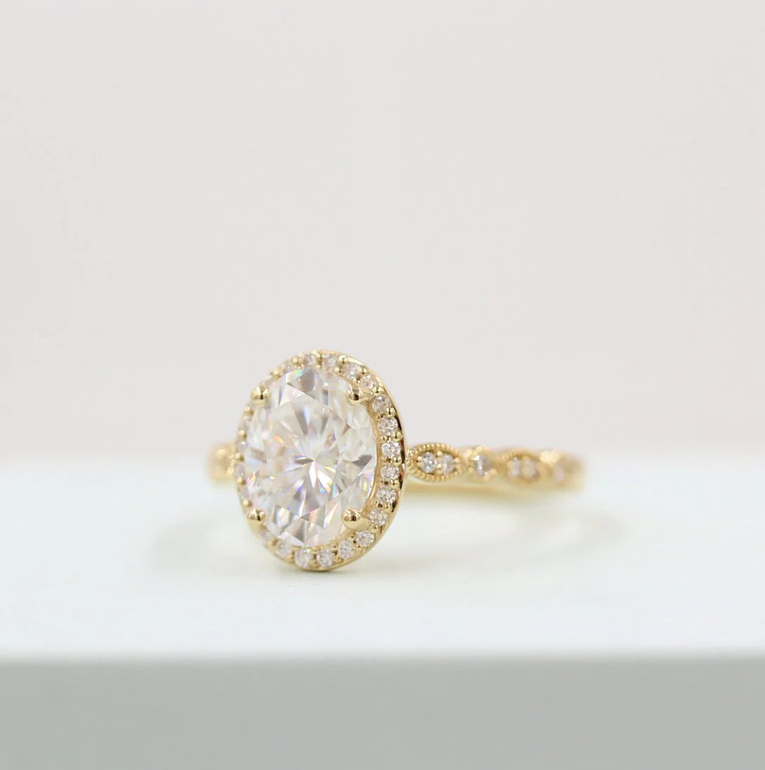 2CT Oval Cut Moissanite Halo Pave Setting Engagement Ring