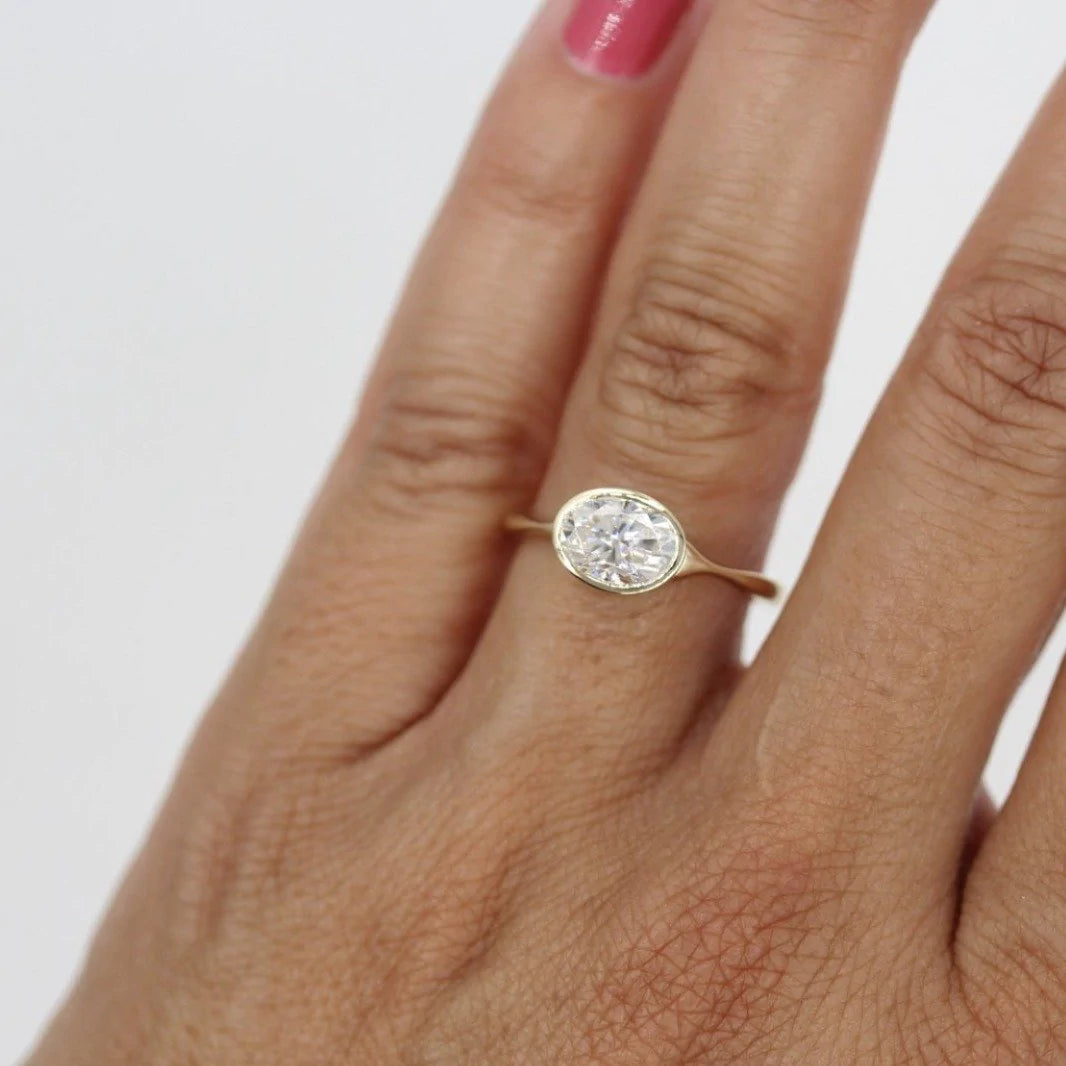1.5CT East West Oval Cut Moissanite Solitaire Engagement Ring