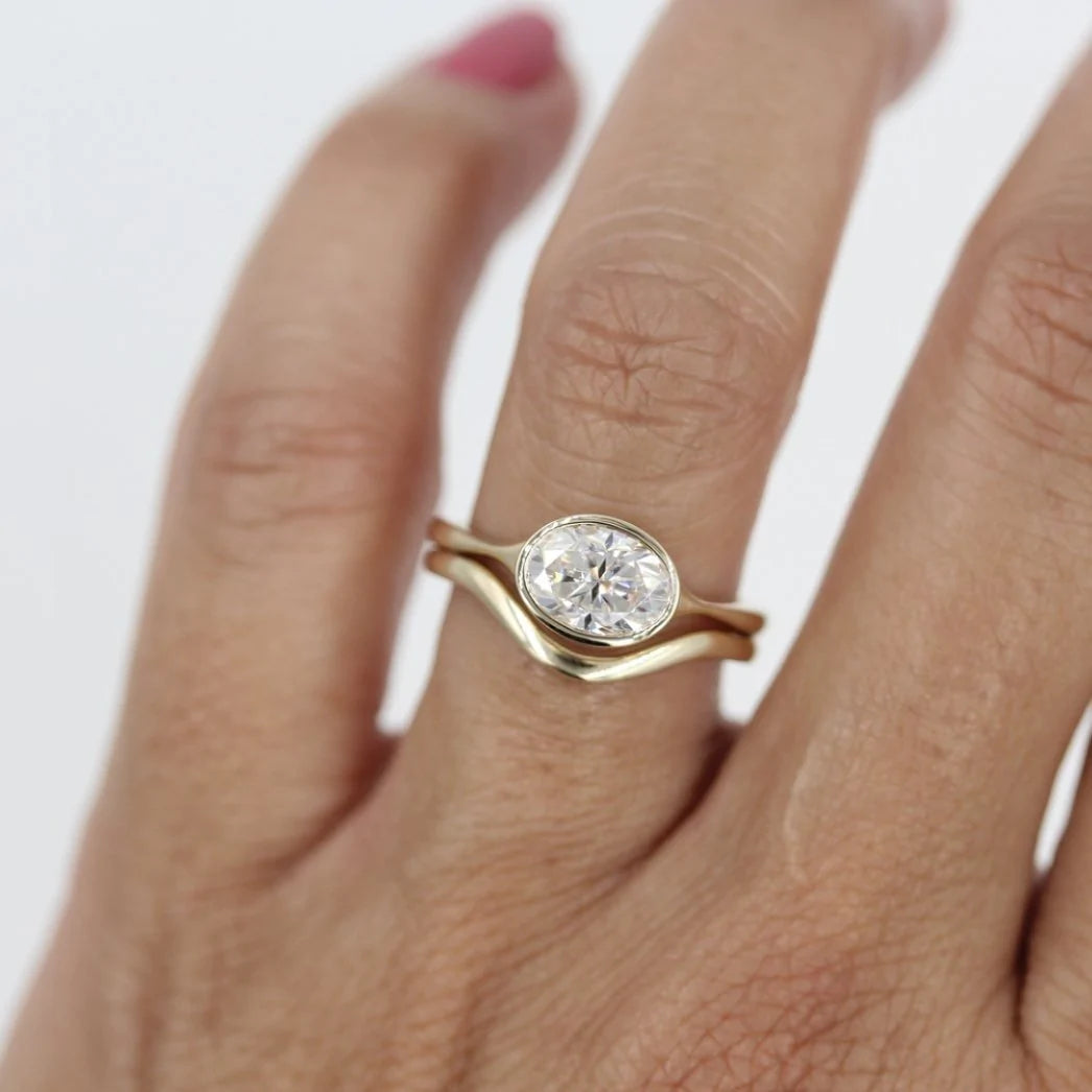 1.5CT East West Oval Cut Moissanite Solitaire Engagement Ring