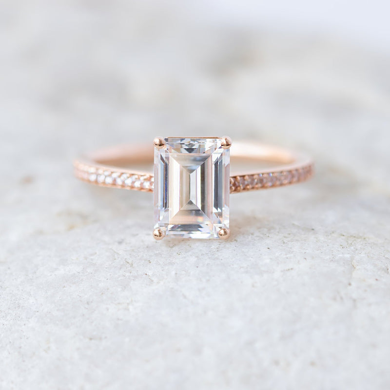 1.60CT Emerald Cut Solitaire Pave Setting Moissanite Engagement Ring