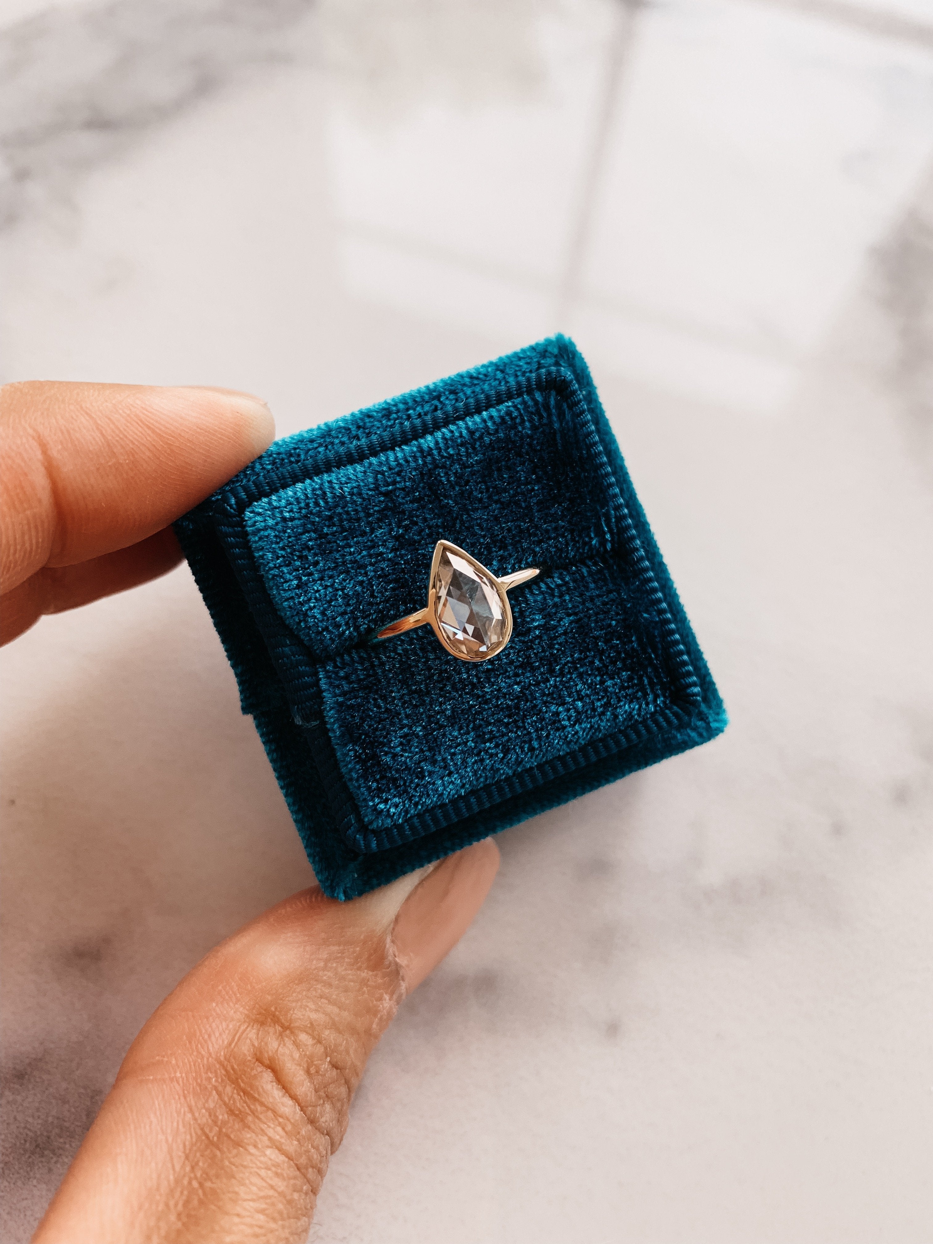 0.80CT Pear Cut Moissanite Bezel Style Engagement Ring