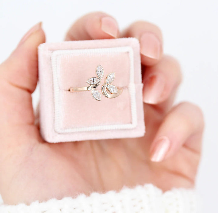 0.6CT Marquis Cut Floral Art Deco Style Moissanite Engagement Ring