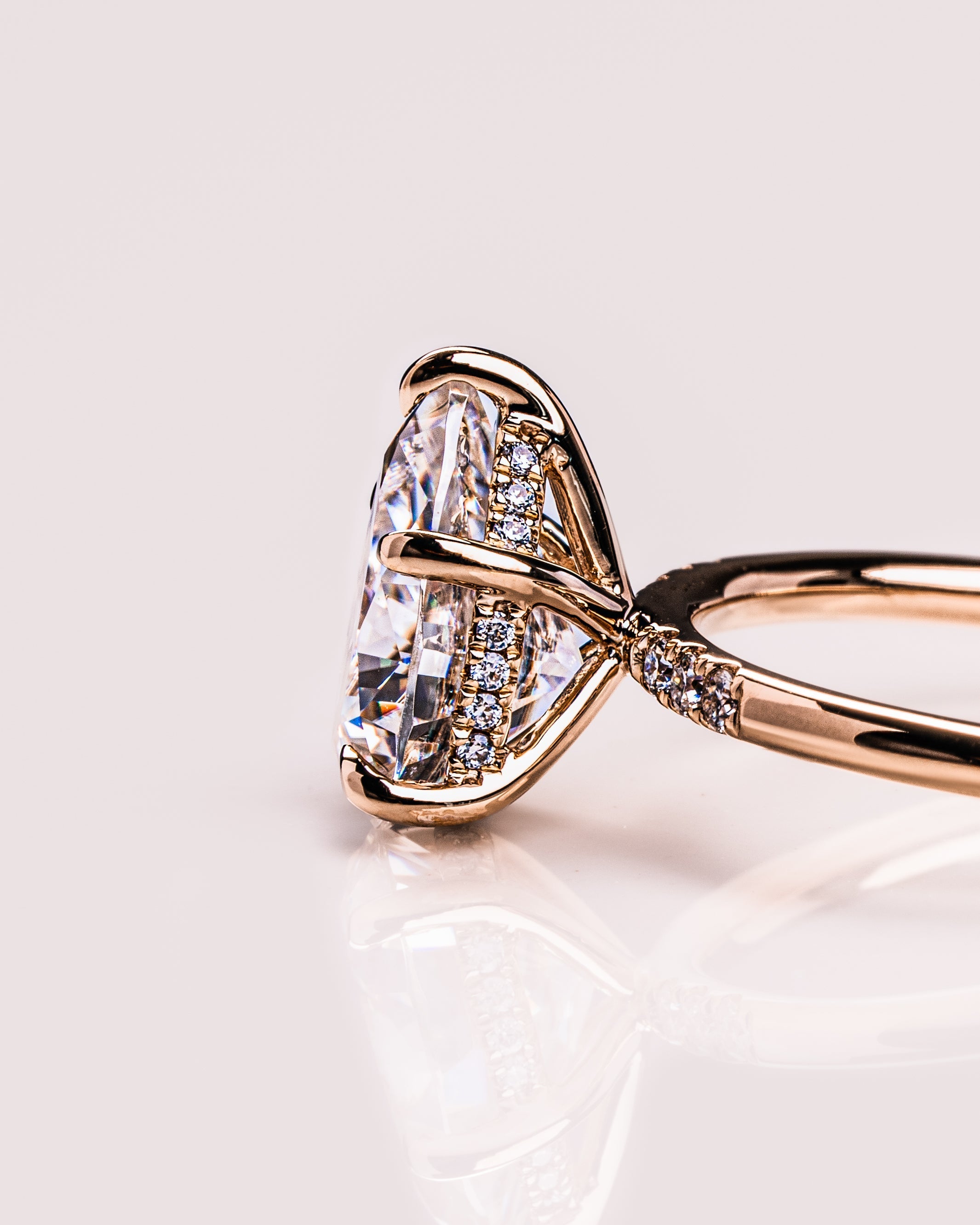 1.93-3.93 CT Pear CVD Diamond Hidden Halo Engagement Ring