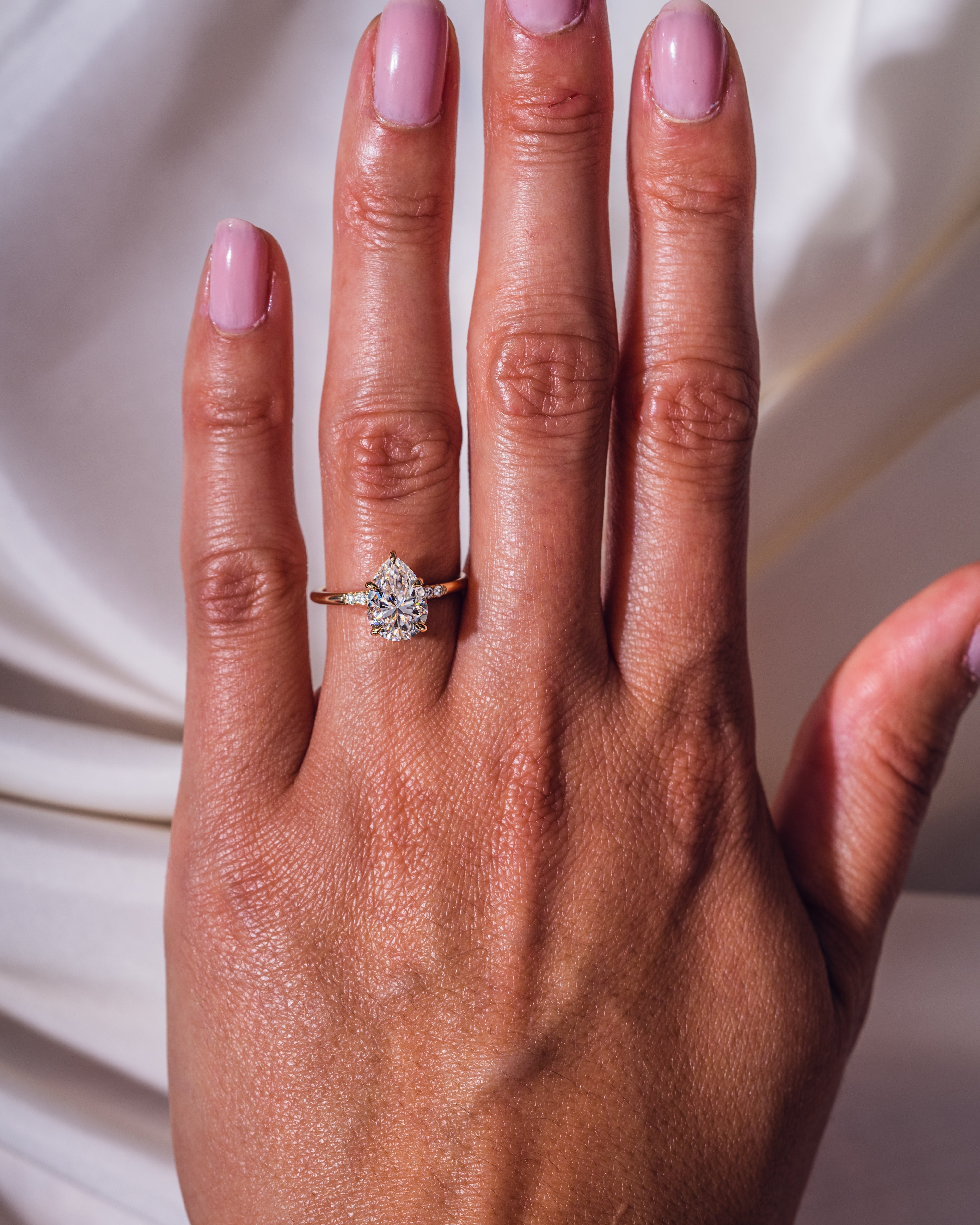 1.93-3.93 CT Pear CVD Diamond Hidden Halo Engagement Ring