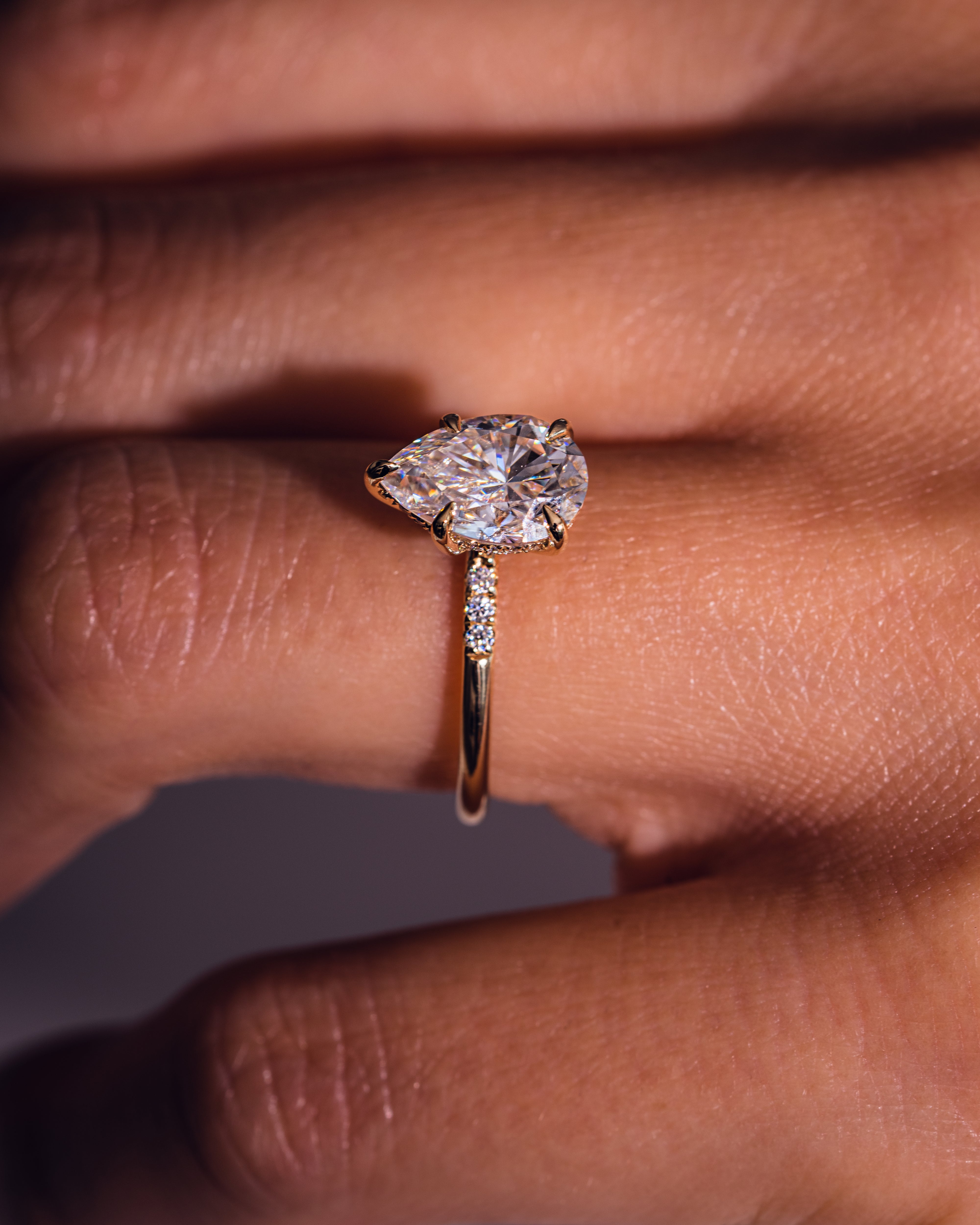 1.93-3.93 CT Pear CVD Diamond Hidden Halo Engagement Ring