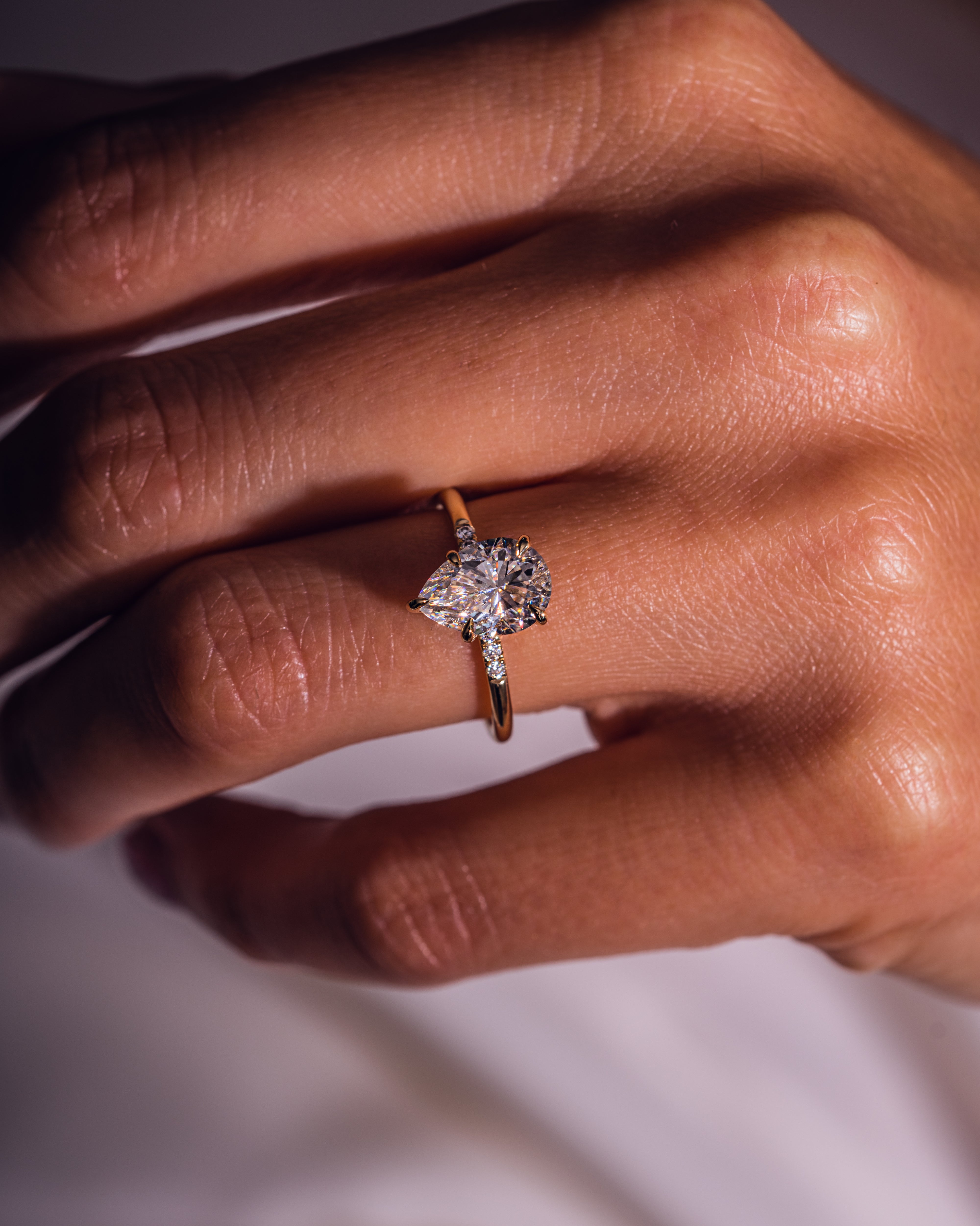 1.93-3.93 CT Pear CVD Diamond Hidden Halo Engagement Ring