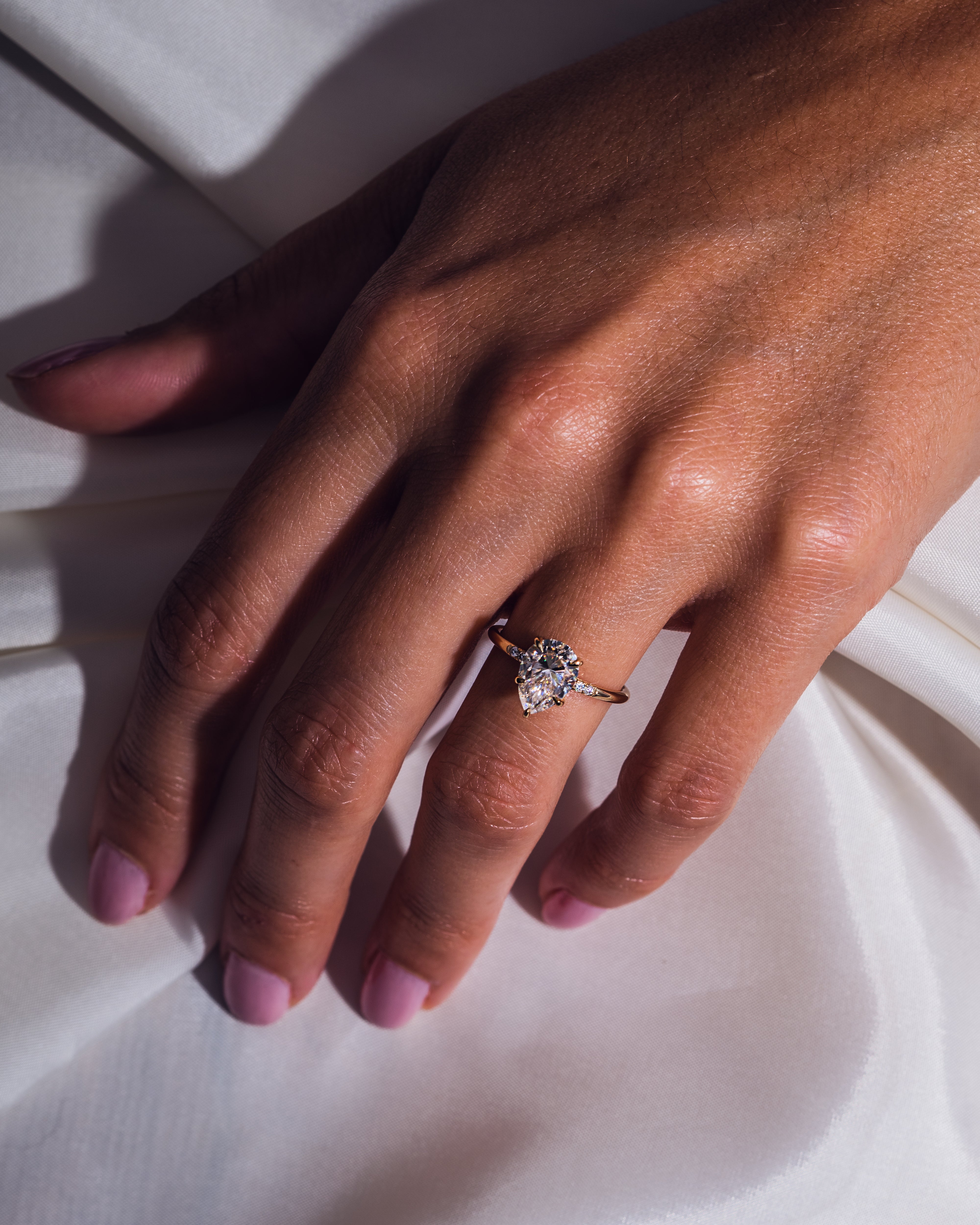 1.93-3.93 CT Pear CVD Diamond Hidden Halo Engagement Ring