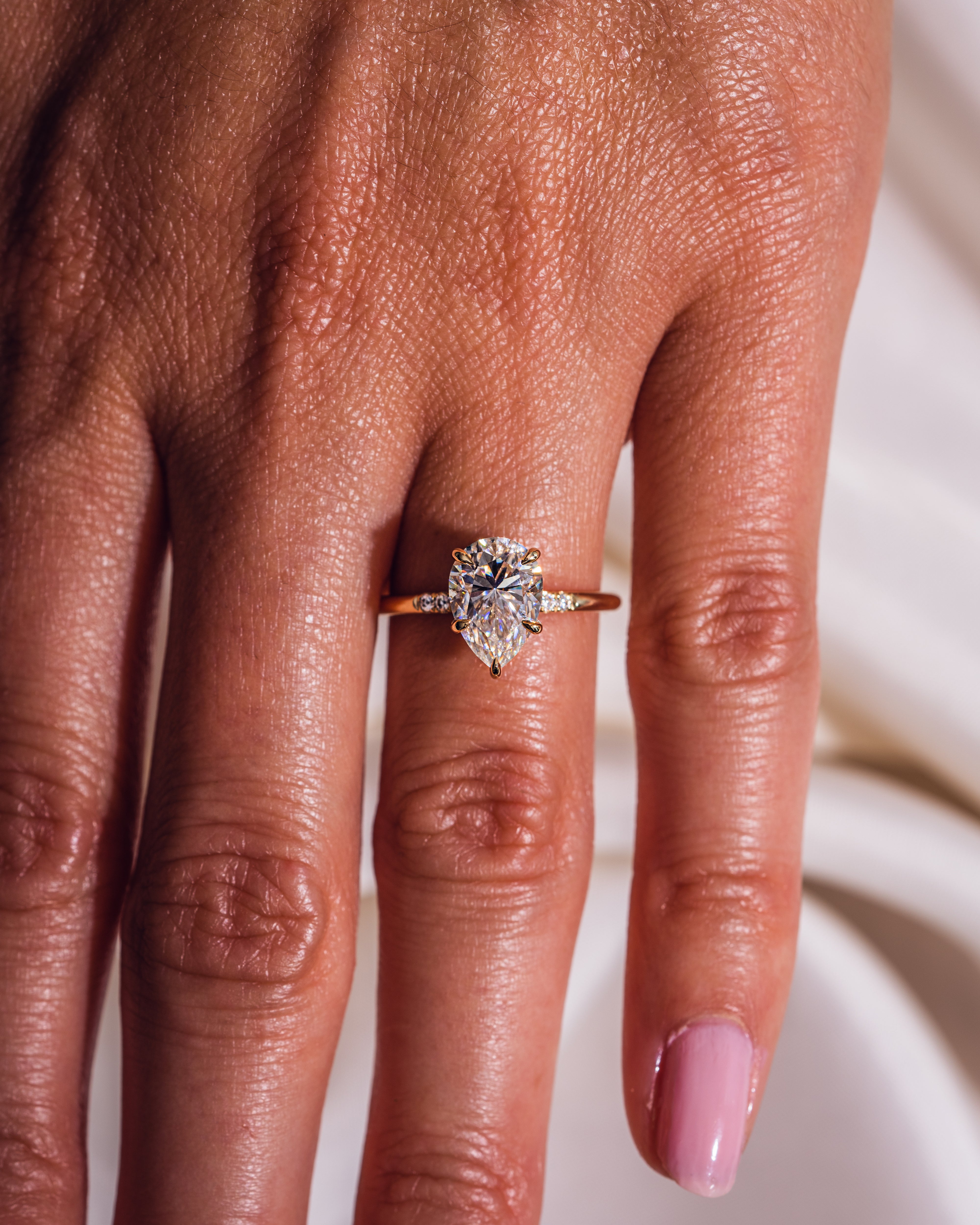 1.93-3.93 CT Pear CVD Diamond Hidden Halo Engagement Ring