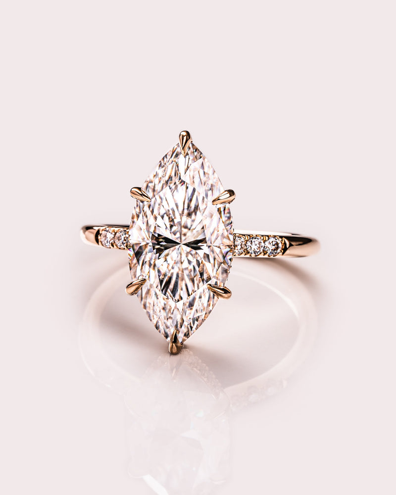 1.50-3.0 CT Marquise  CVD Diamond Hidden Halo Engagement Ring