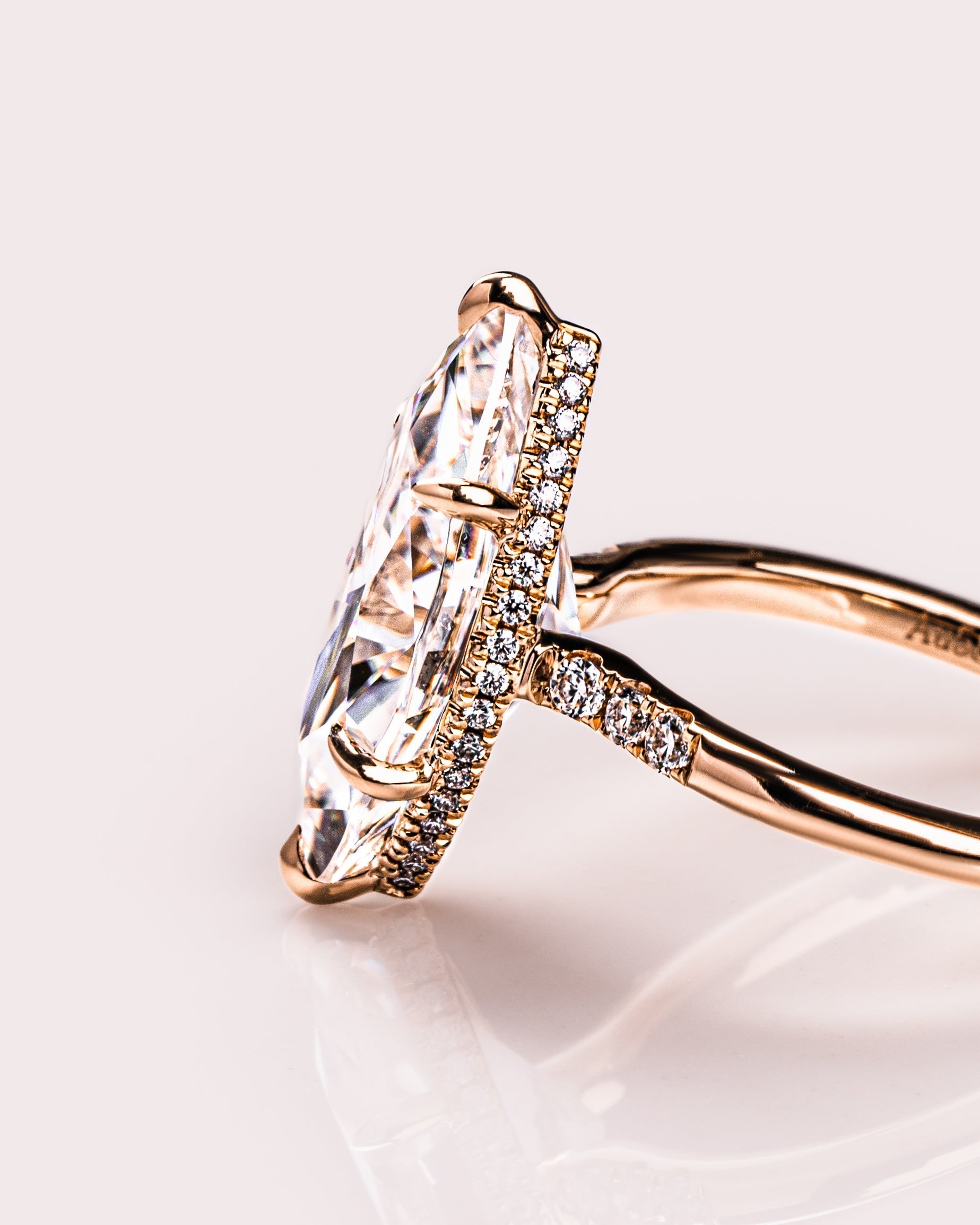 1.50-3.0 CT Marquise  CVD Diamond Hidden Halo Engagement Ring