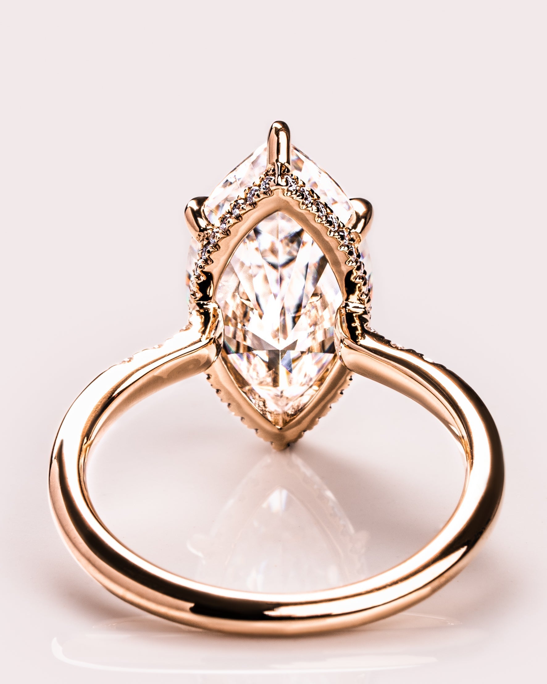 1.50-3.0 CT Marquise  CVD Diamond Hidden Halo Engagement Ring
