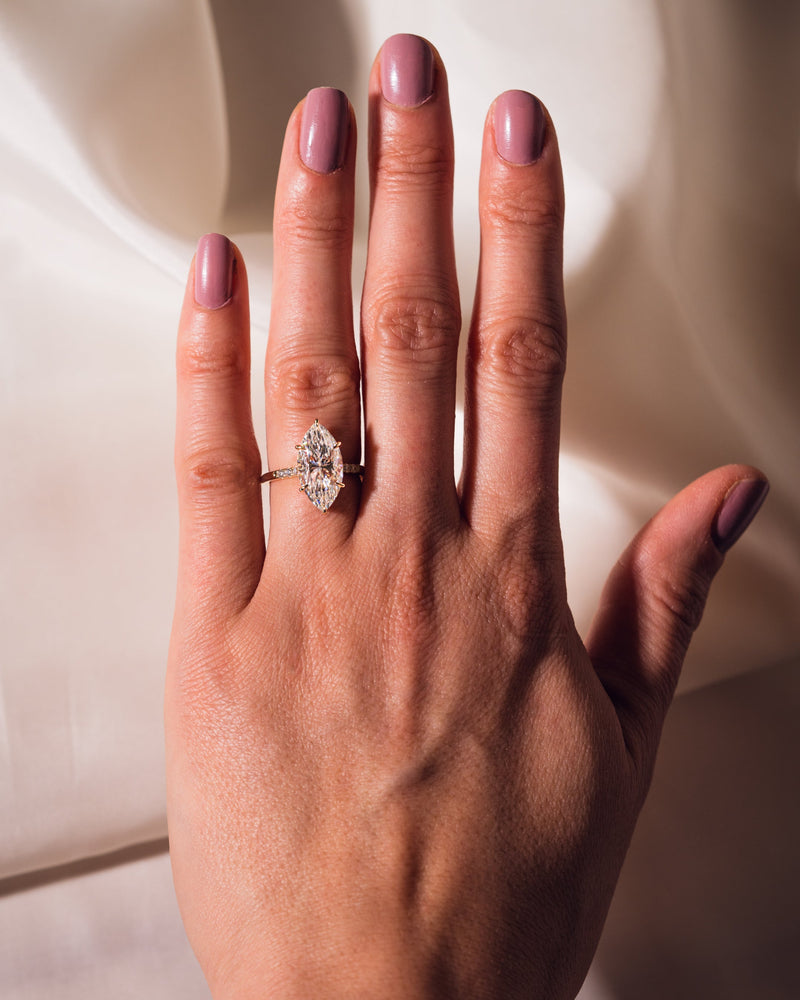 1.50-3.0 CT Marquise  CVD Diamond Hidden Halo Engagement Ring