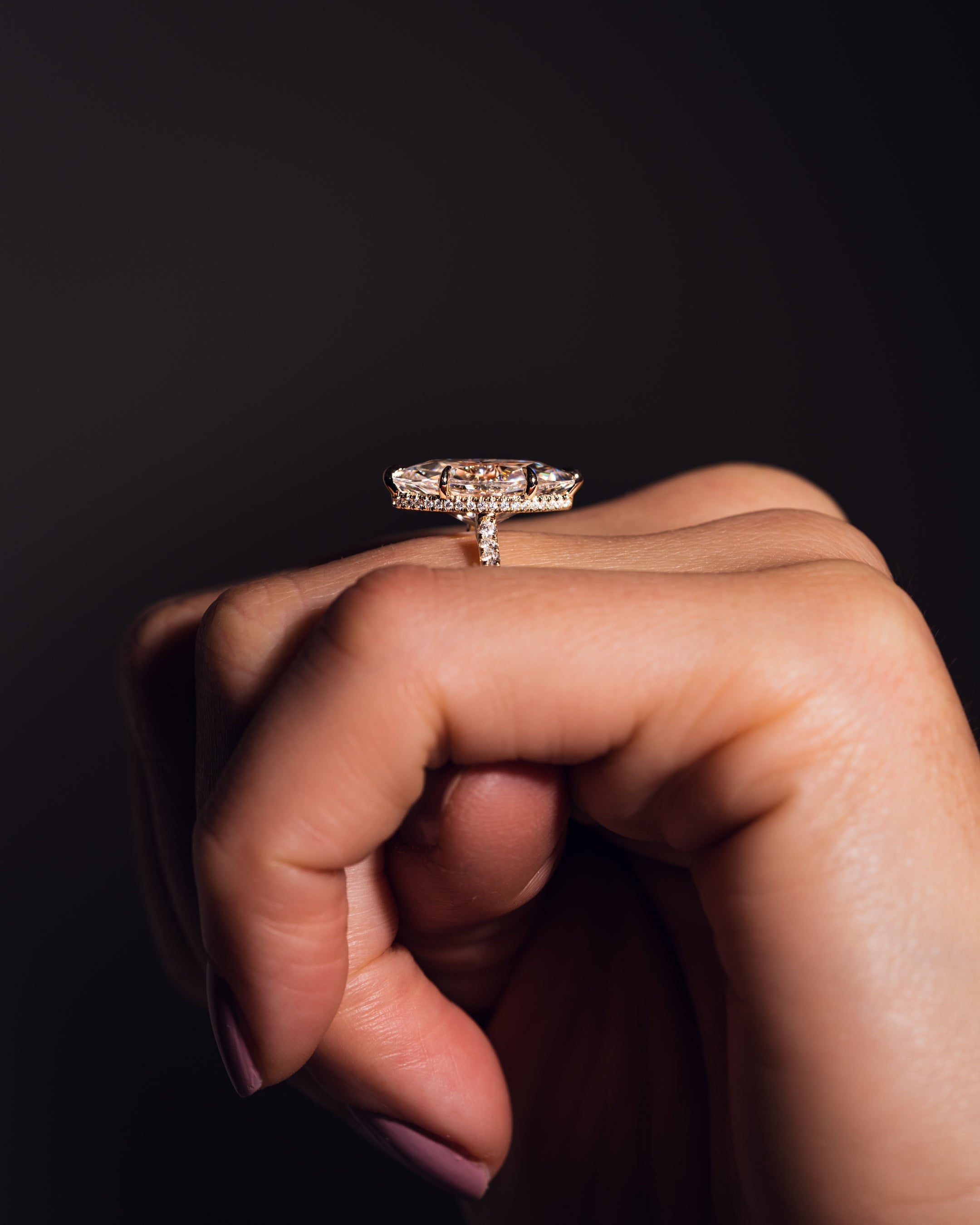 1.50-3.0 CT Marquise  CVD Diamond Hidden Halo Engagement Ring