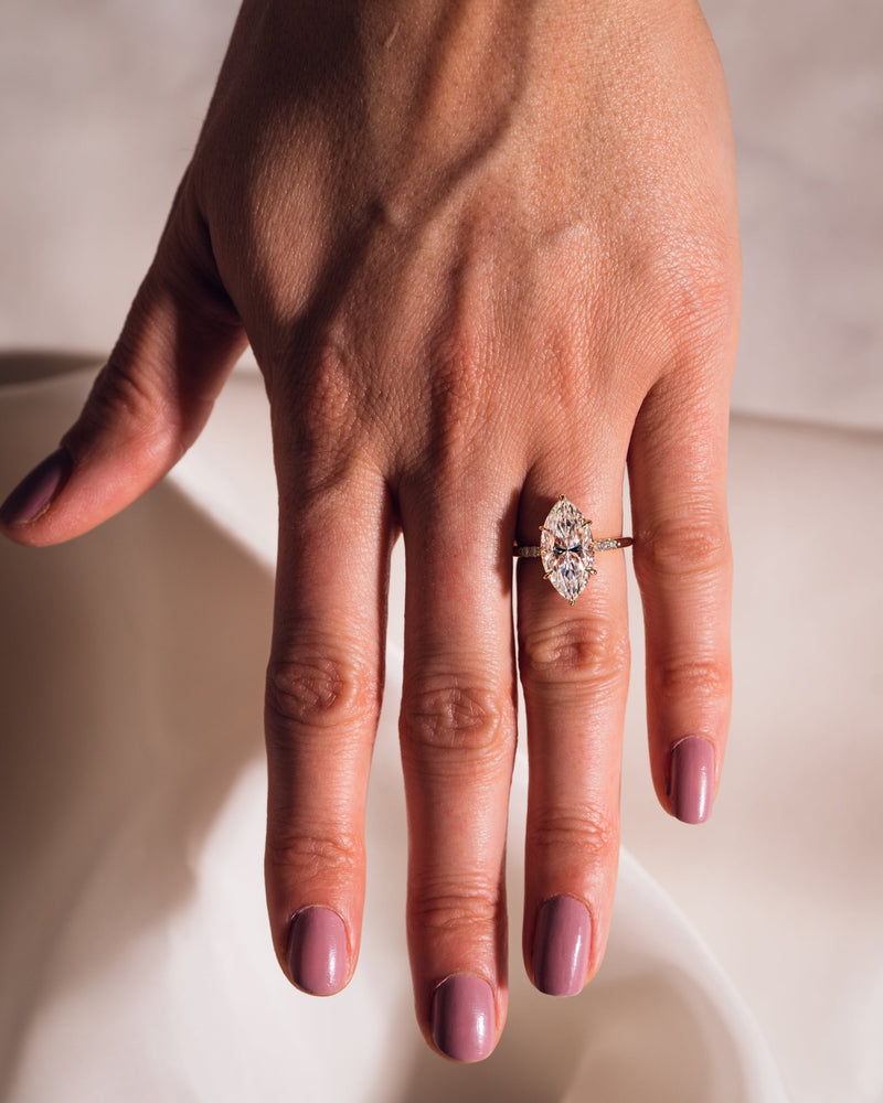 1.50-3.0 CT Marquise  CVD Diamond Hidden Halo Engagement Ring