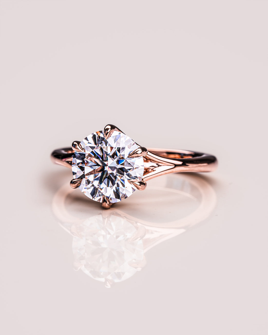 1.0-3.0 CT Round  CVD Diamond Solitaire Split Shank Style Engagement Ring