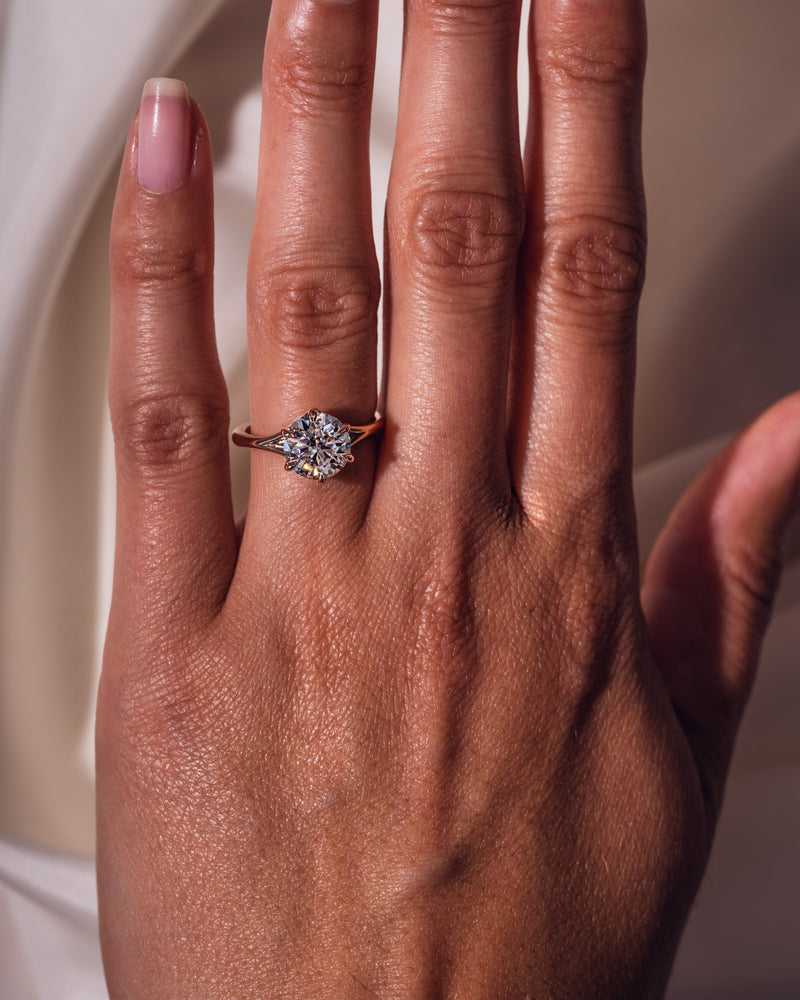 1.0-3.0 CT Round  CVD Diamond Solitaire Split Shank Style Engagement Ring