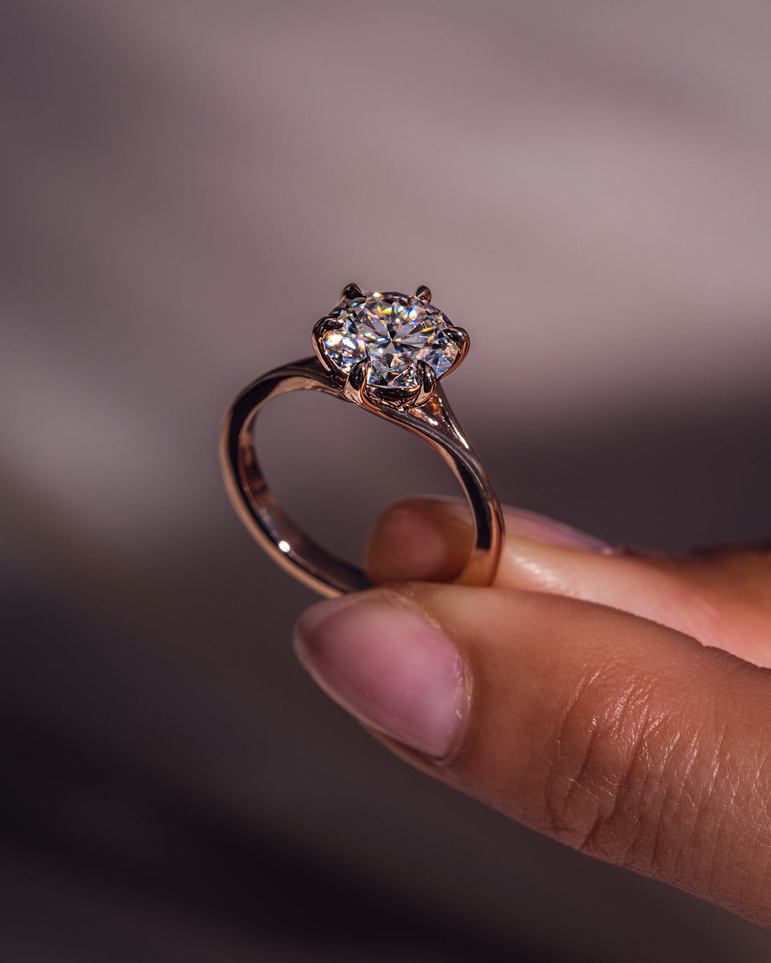 1.0-3.0 CT Round  CVD Diamond Solitaire Split Shank Style Engagement Ring