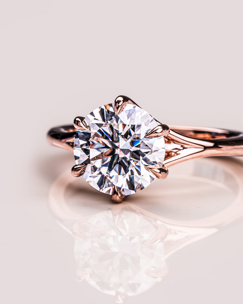 1.0-3.0 CT Round  CVD Diamond Solitaire Split Shank Style Engagement Ring