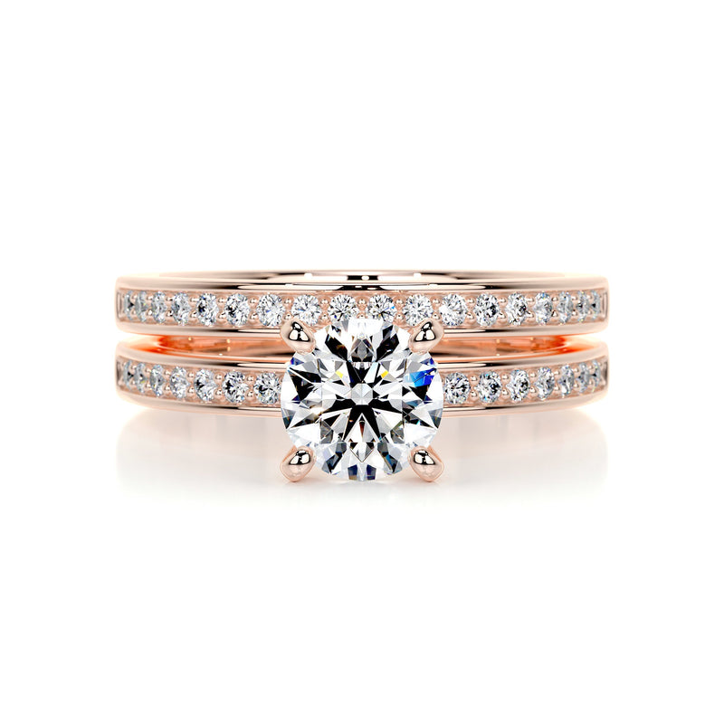 2.90 Carat Round Brilliant Cut Pave Moissanite Bridal ring set