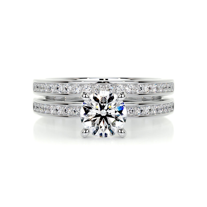 2.90 Carat Round Brilliant Cut Pave Moissanite Bridal ring set