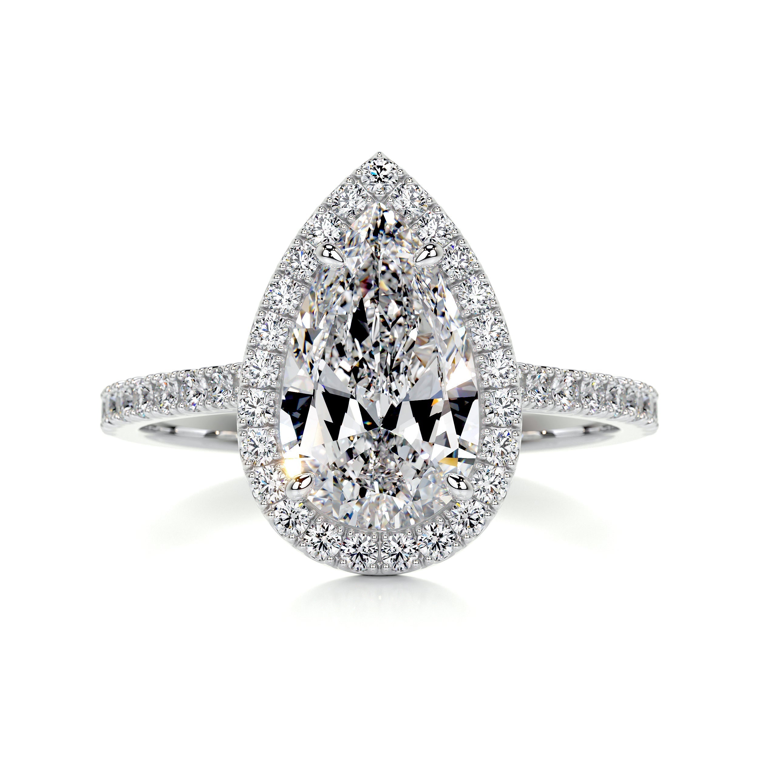 1.98 Carat Pear Halo Moissanite Engagement Ring