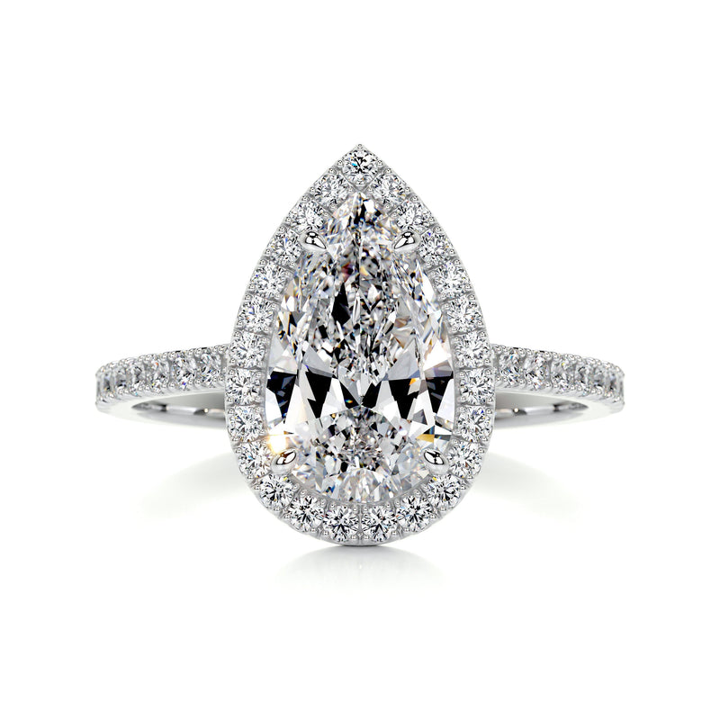 1.98 Carat Pear Halo Moissanite Engagement Ring