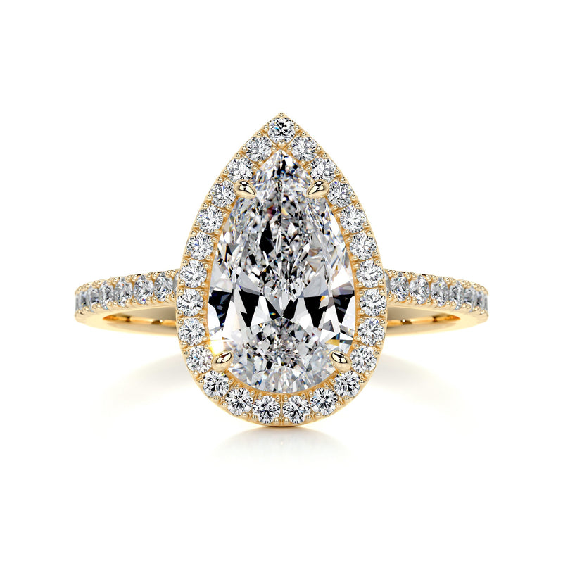 1.98 Carat Pear Halo Moissanite Engagement Ring