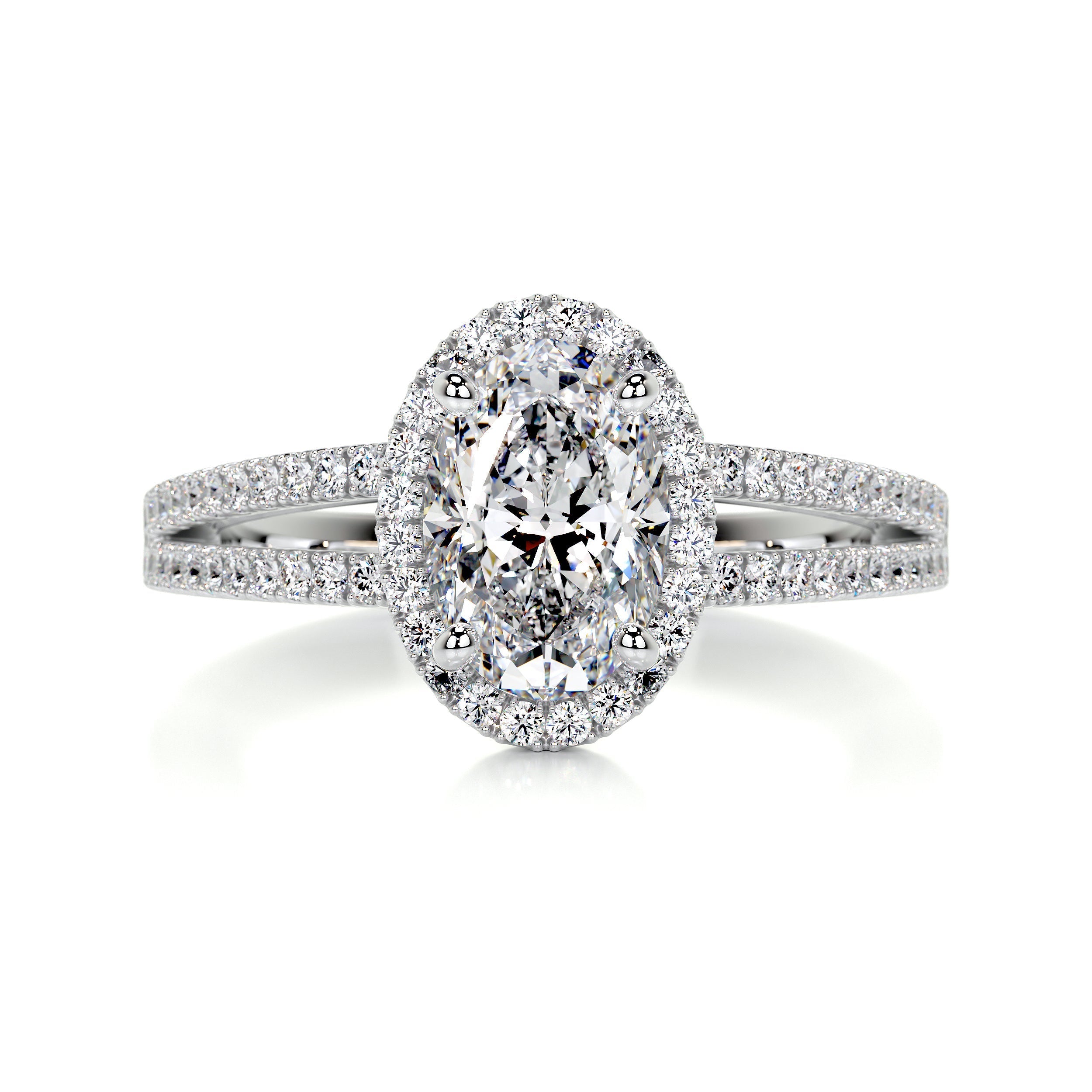 2.15 ct Oval Halo Dual Split Pave Moissanite Engagement Ring
