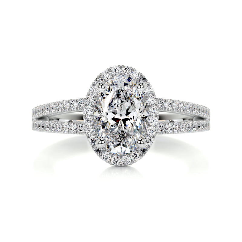 2.15 ct Oval Halo Dual Split Pave Moissanite Engagement Ring