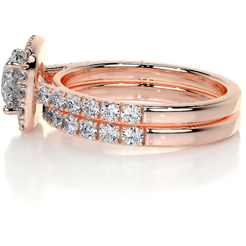 2.85 Carat Round Halo Moissanite Bridal Wedding ring set