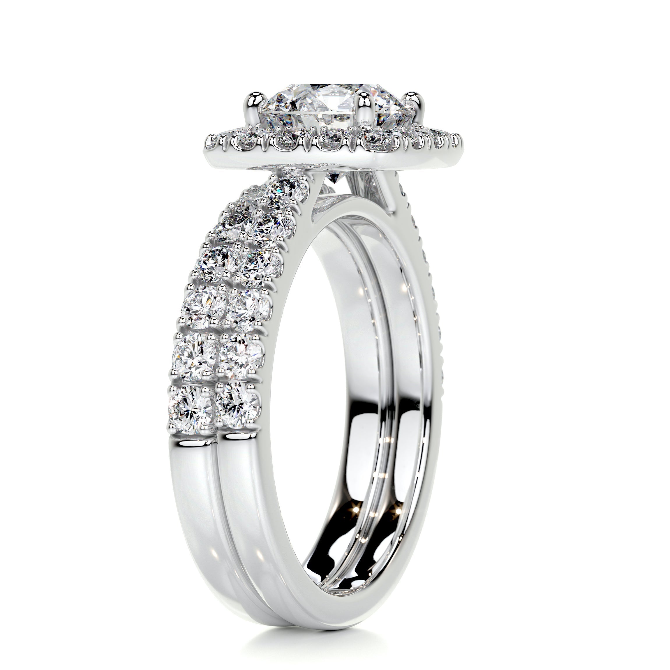 2.85 Carat Round Halo Moissanite Bridal Wedding ring set
