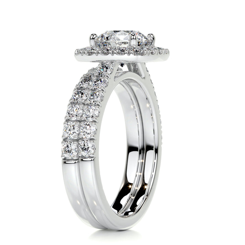 2.85 Carat Round Halo Moissanite Bridal Wedding ring set