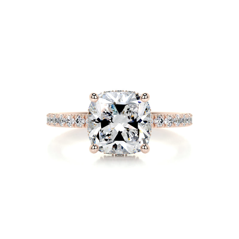 2.7 Carat Cushion Hidden Halo Moissanite Engagement Ring