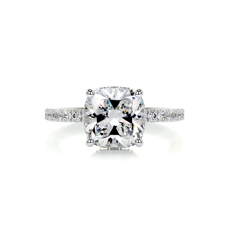 2.7 Carat Cushion Hidden Halo Moissanite Engagement Ring