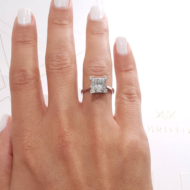 2.0 Carat Princess Cut Moissanite Solitaire Engagement Ring