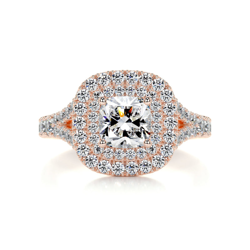 2.15 Carat Cushion Double Halo Pave Moissanite Engagement Ring